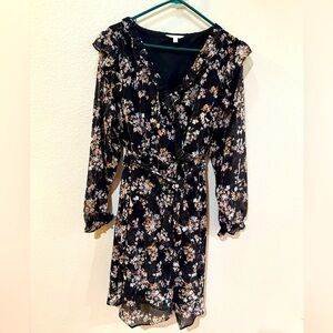Time and Tru black floral long sleeve mini-dress; size XL